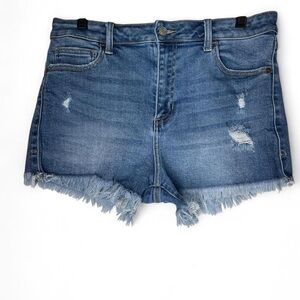 Cello Blue Distressed Jean Shorts